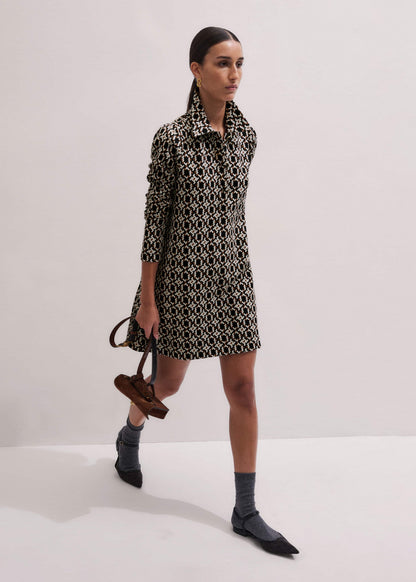 ME+EM's Navy Graphic Jacquard Short A-Line Dress is crafted from soft jersey in a graphic blend of colors. Shop now.