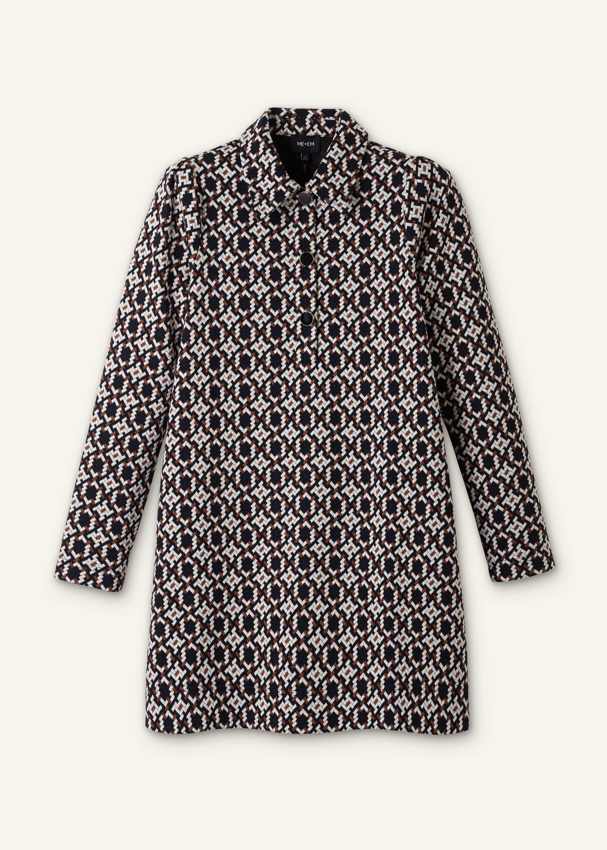 ME+EM's Navy Graphic Jacquard Short A-Line Dress is crafted from soft jersey in a graphic blend of colors. Shop now.