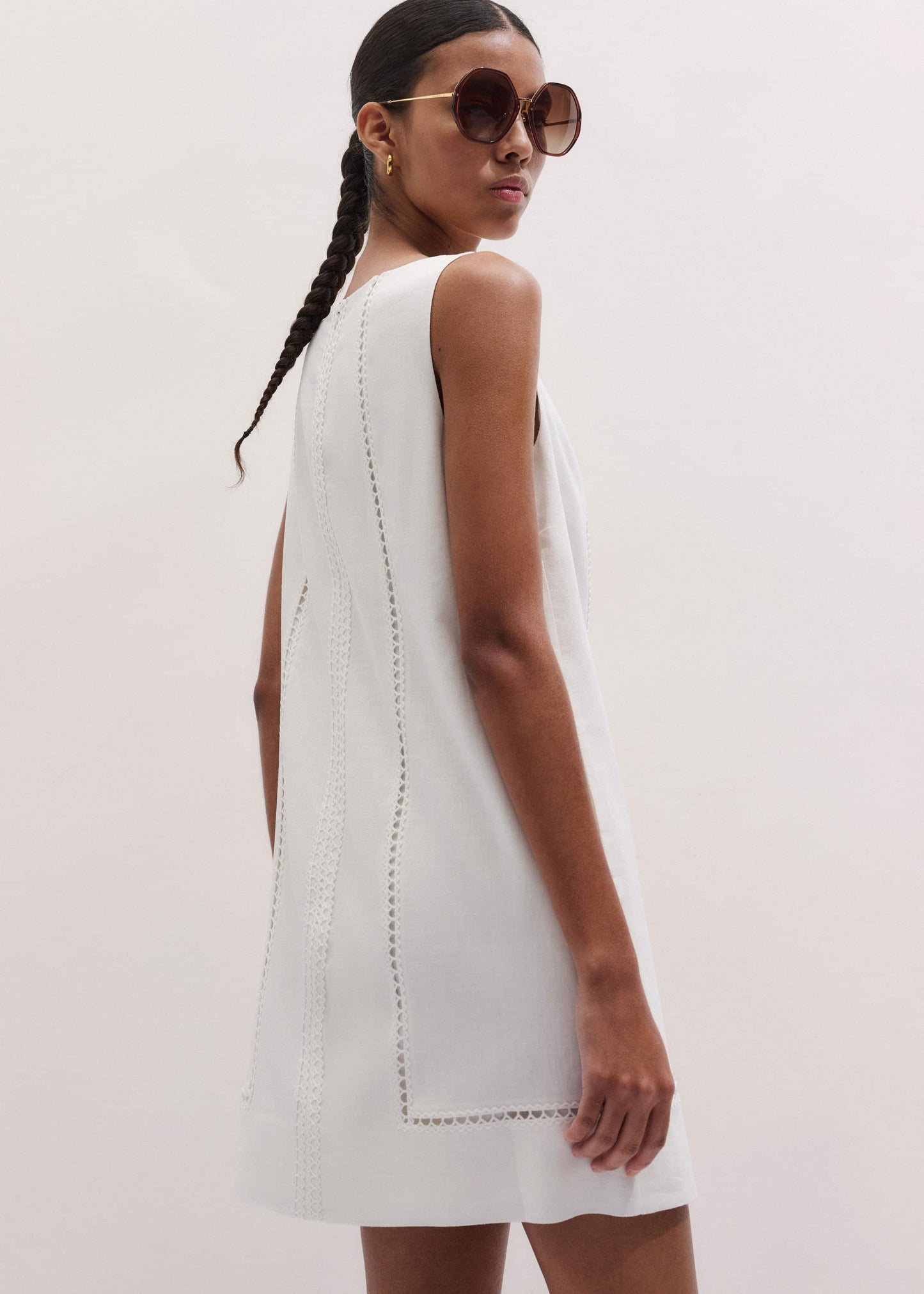 White Crease-Less Linen Embroidered Midi Dress