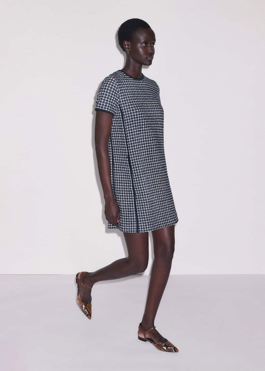 Navy Textured Short Sleeve Mini Dress
