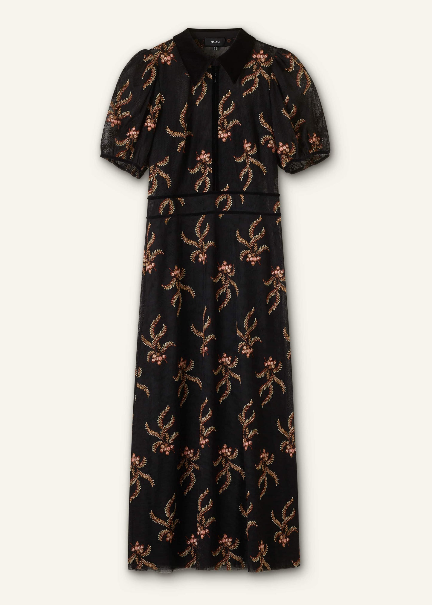 Black Autumn Floral Embroidery Maxi Dress
