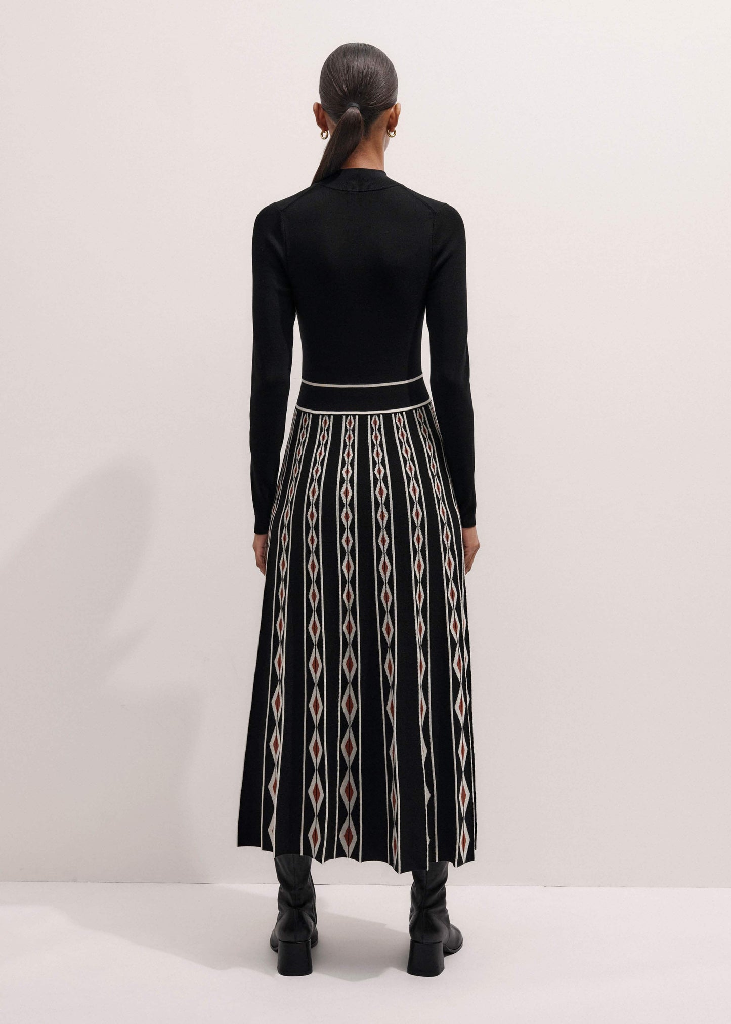 Black Jacquard Half Zip Maxi Dress