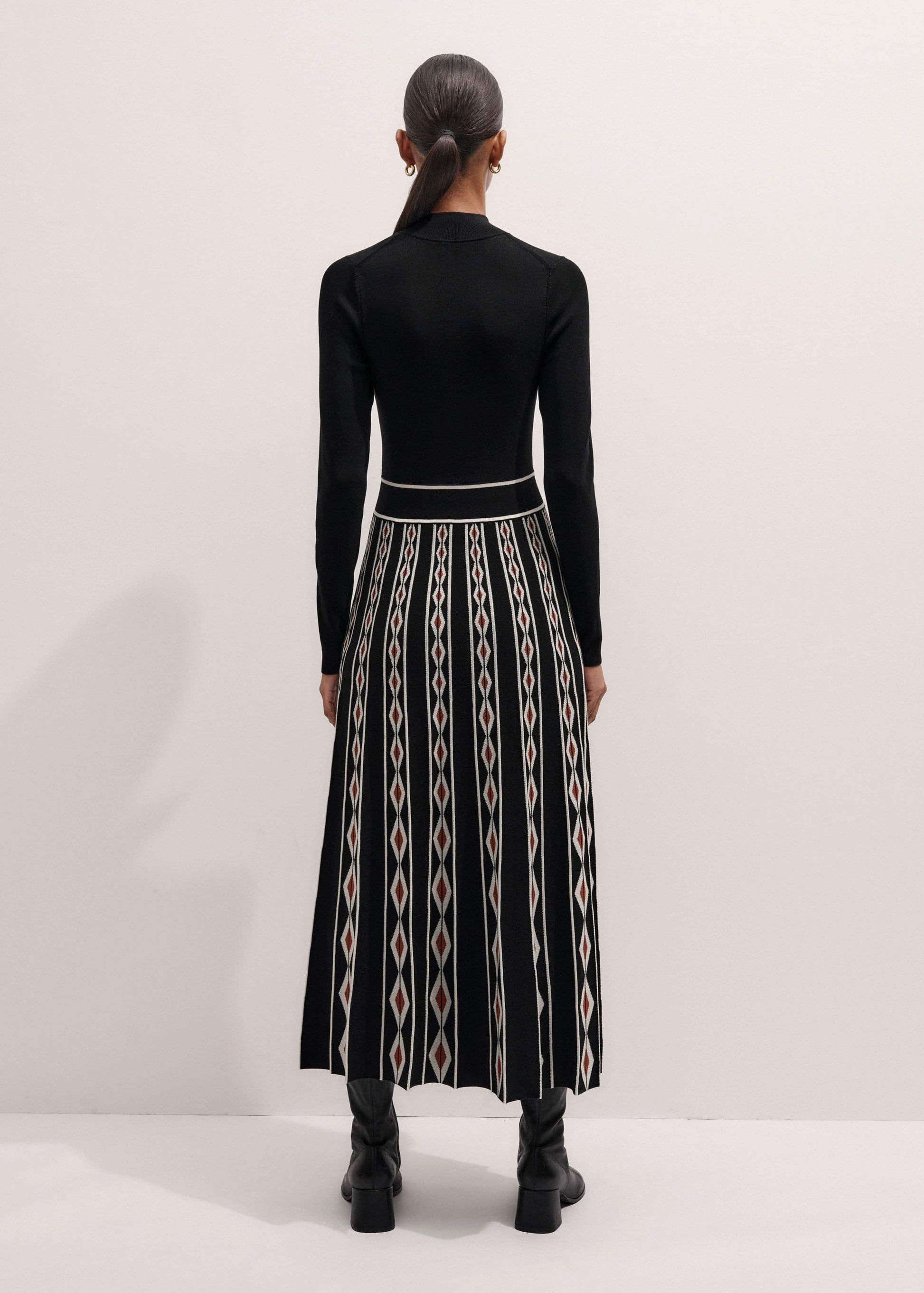 Black Jacquard Half Zip Maxi Dress