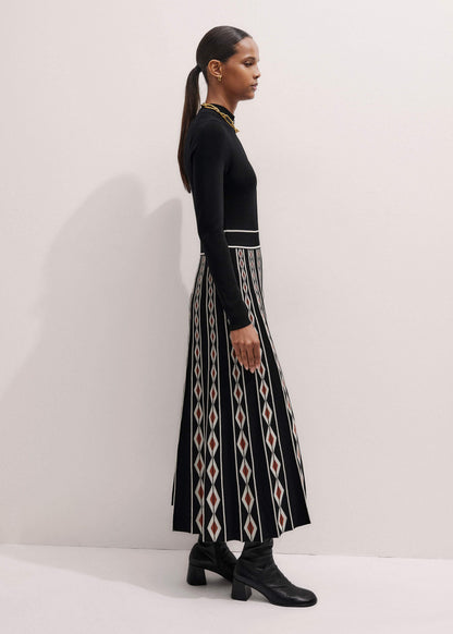 Black Jacquard Half Zip Maxi Dress