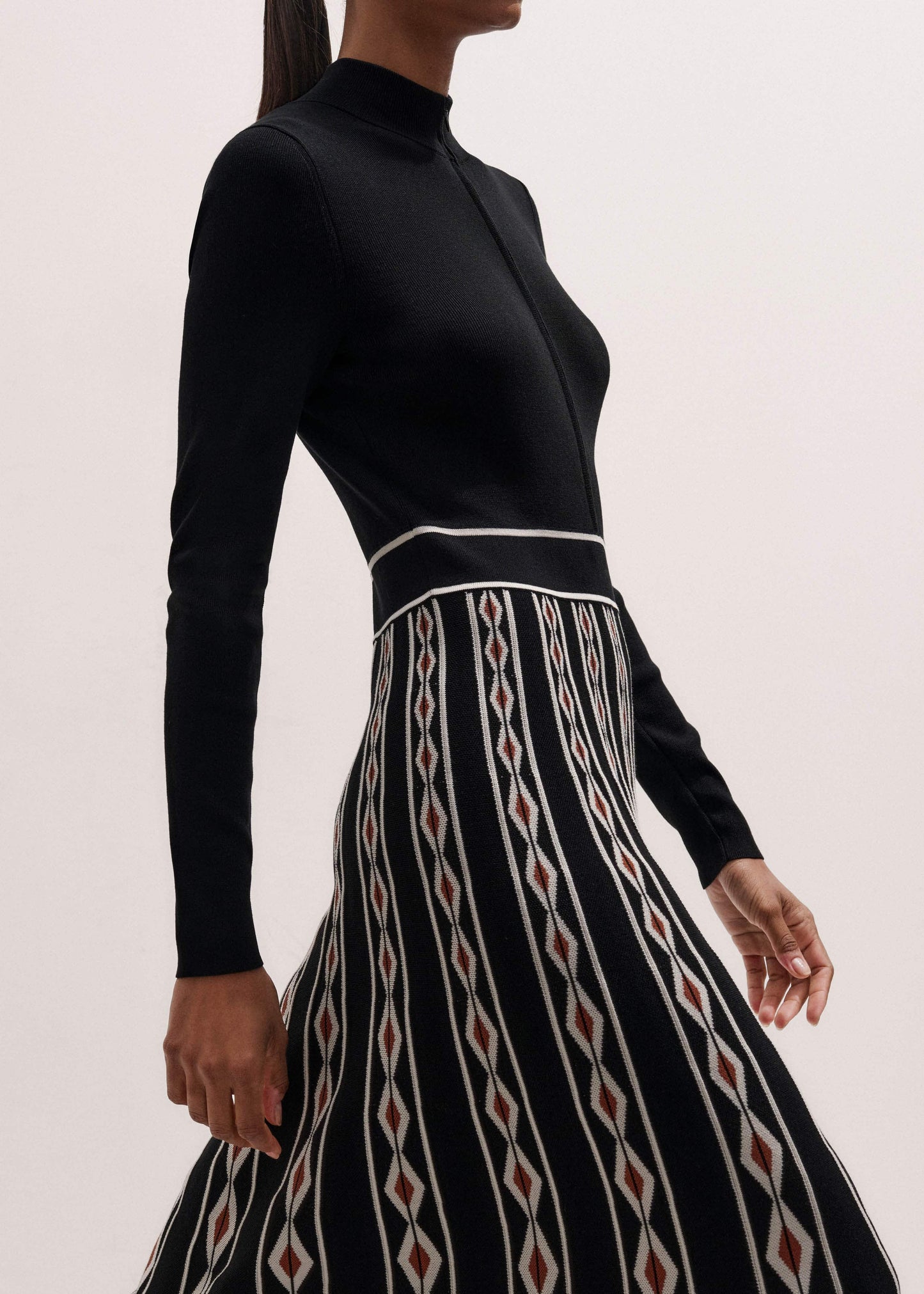 Black Jacquard Half Zip Maxi Dress