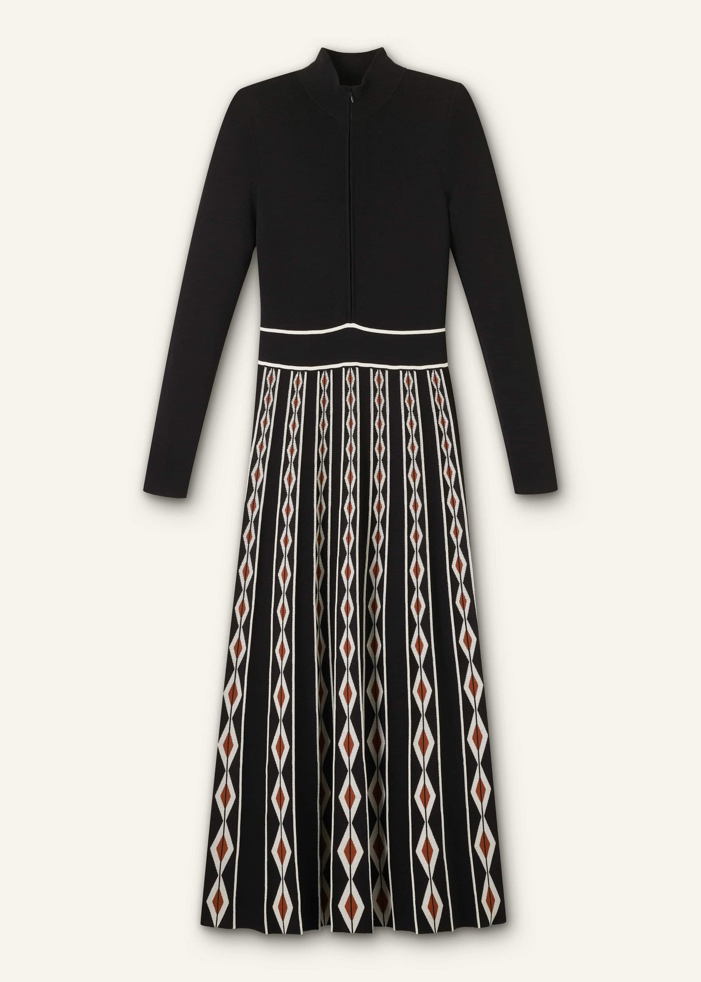 Black Jacquard Half Zip Maxi Dress