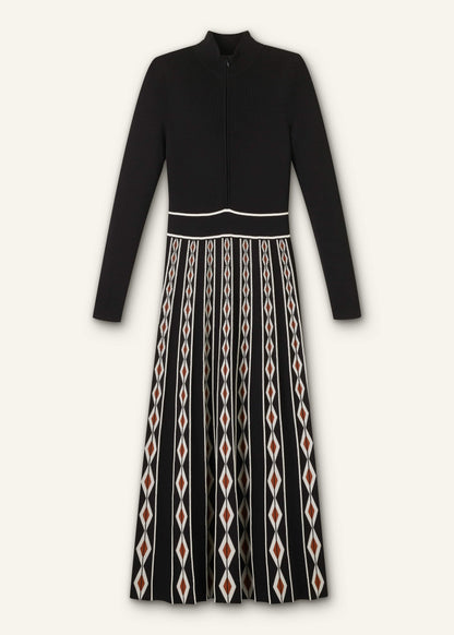 Black Jacquard Half Zip Maxi Dress