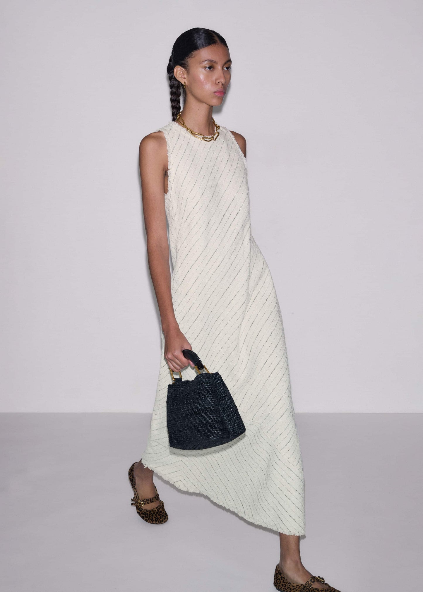Ivory Striped Bias Cut Maxi Dress