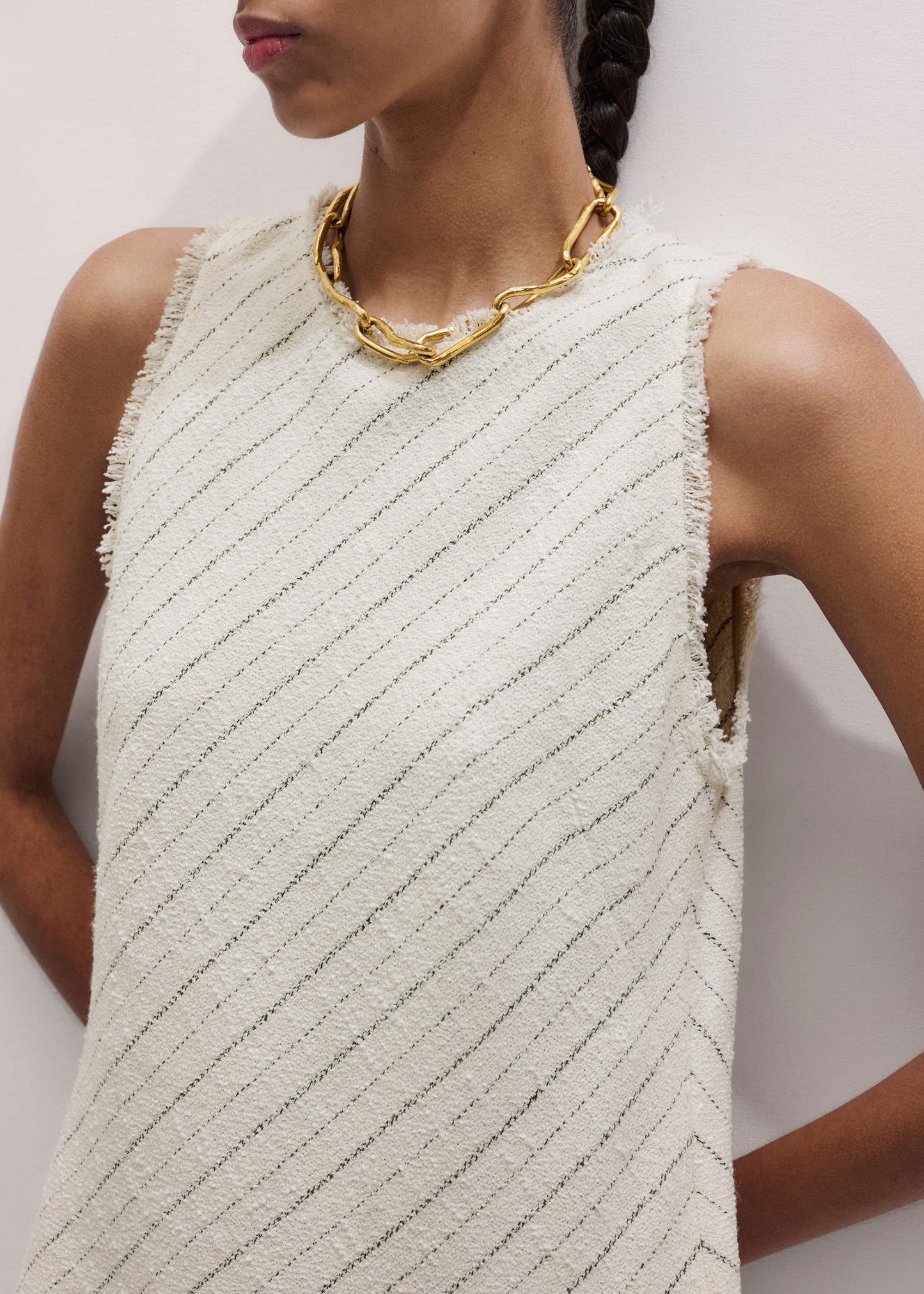 Ivory Striped Bias Cut Maxi Dress