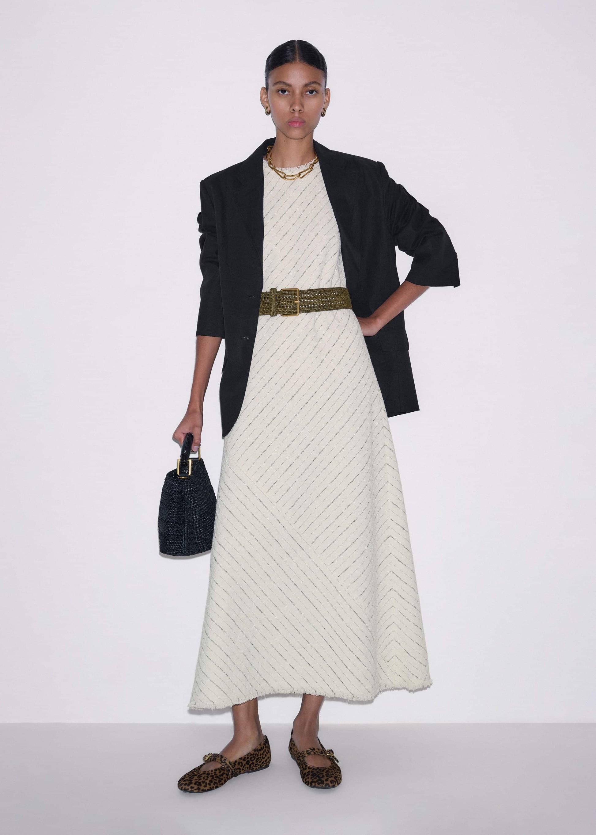 Ivory Striped Bias Cut Maxi Dress