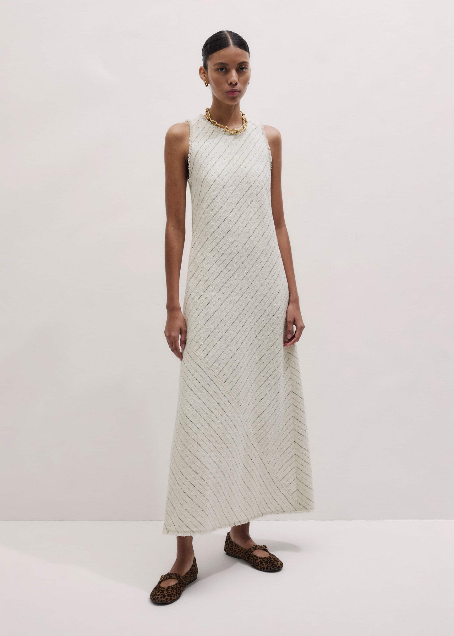 Ivory Striped Bias Cut Maxi Dress