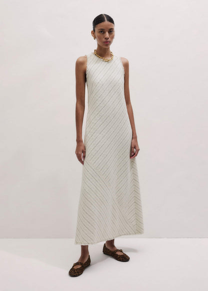 Ivory Striped Bias Cut Maxi Dress
