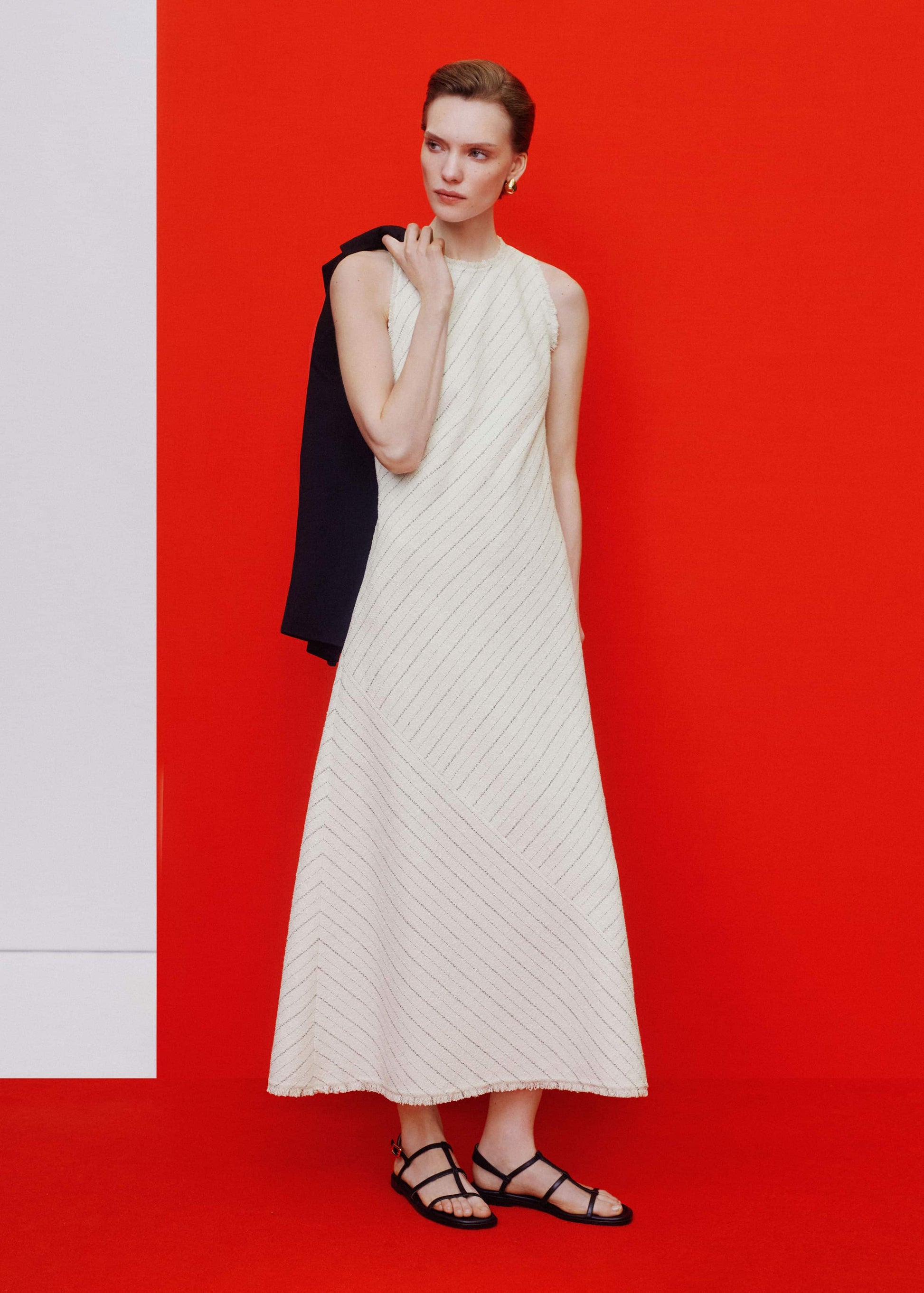Ivory Striped Bias Cut Maxi Dress
