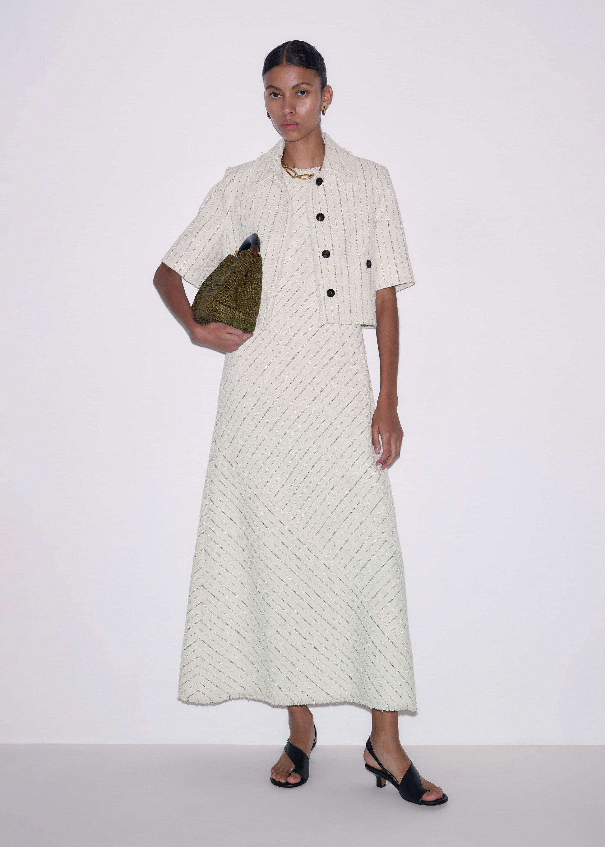 Ivory Striped Bias Cut Maxi Dress