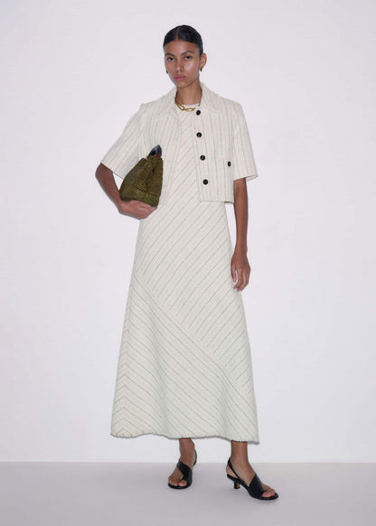 Ivory Striped Bias Cut Maxi Dress
