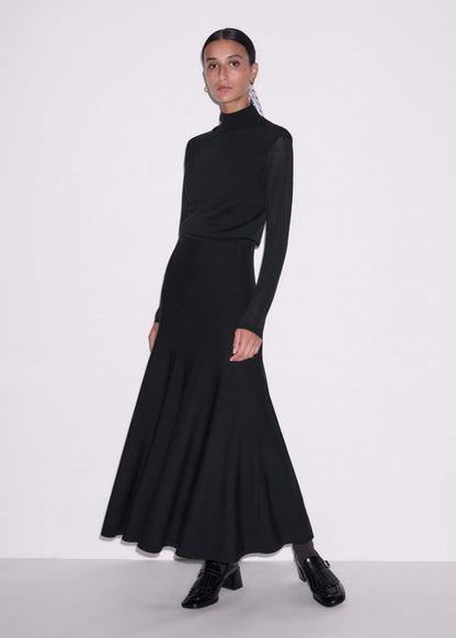 Black High Neck Knit Maxi Dress + Layering Top