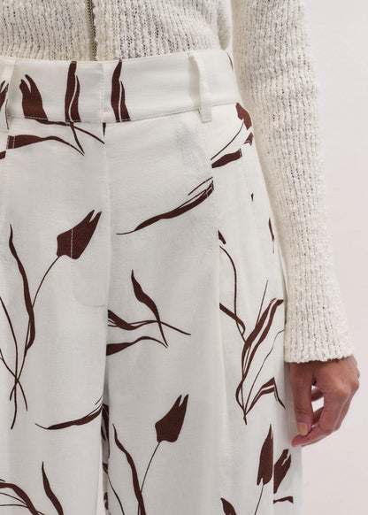 Cream Crease-Less Linen Wide-Leg Pant