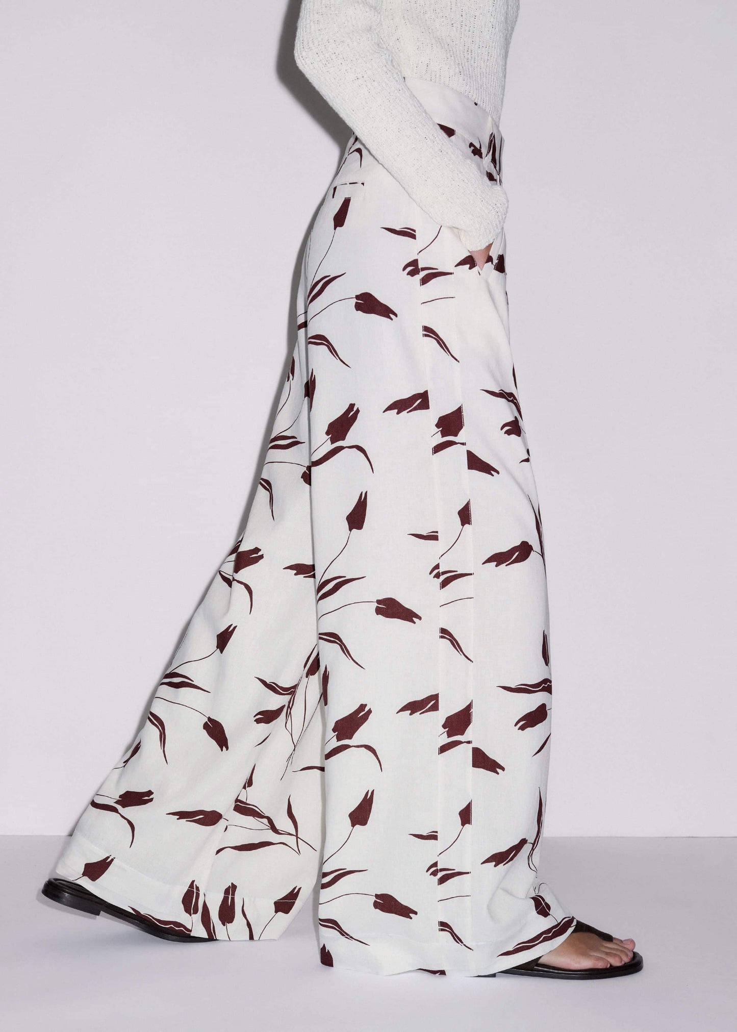 Cream Crease-Less Linen Wide-Leg Pant
