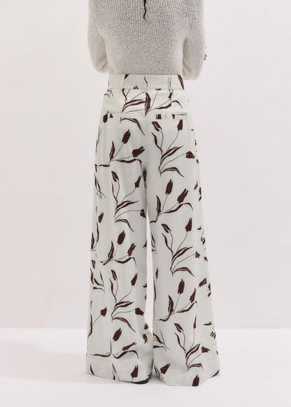 Cream Crease-Less Linen Wide-Leg Pant