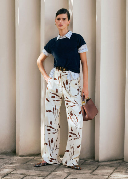 Cream Crease-Less Linen Wide-Leg Pant