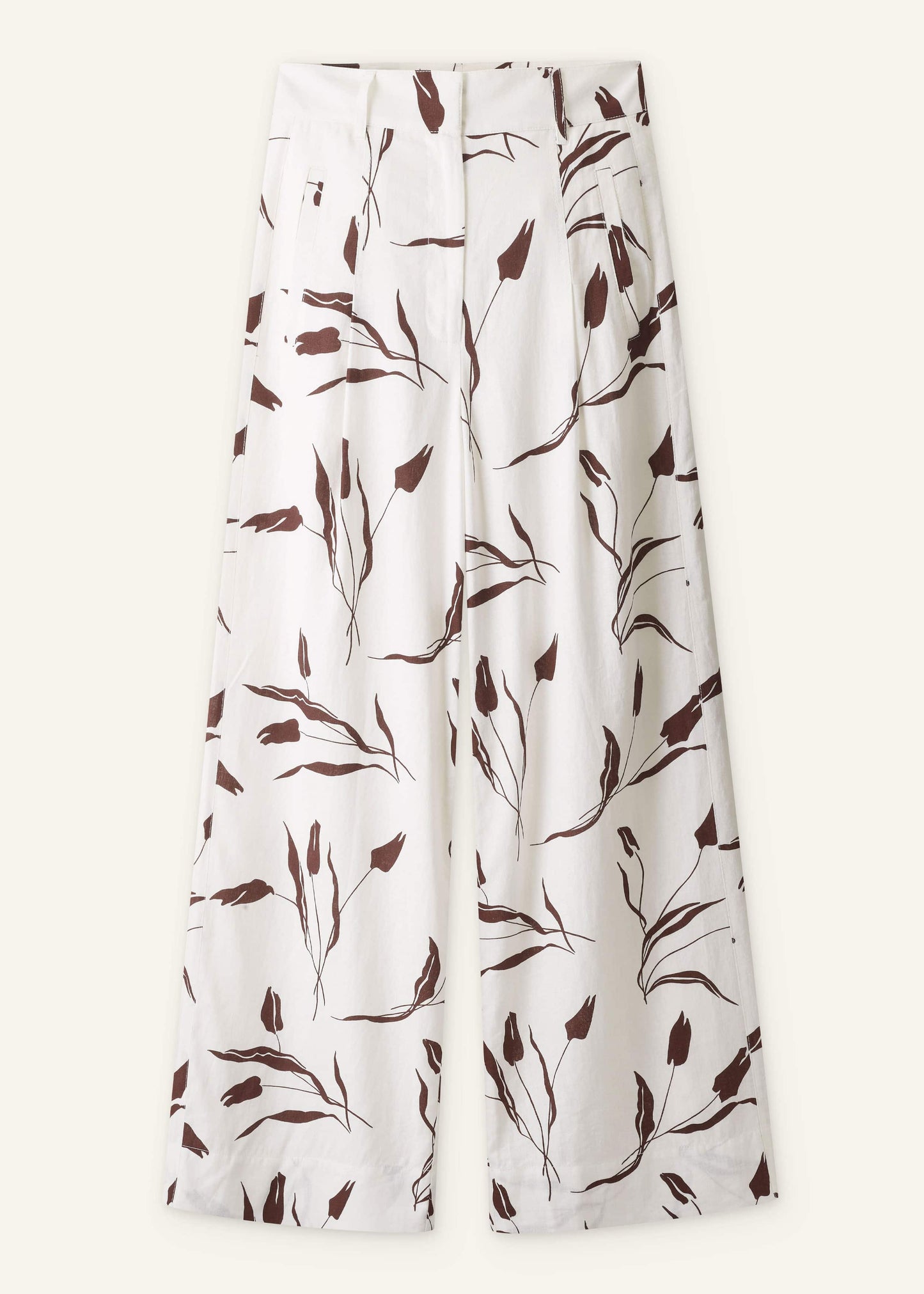 Cream Crease-Less Linen Wide-Leg Pant
