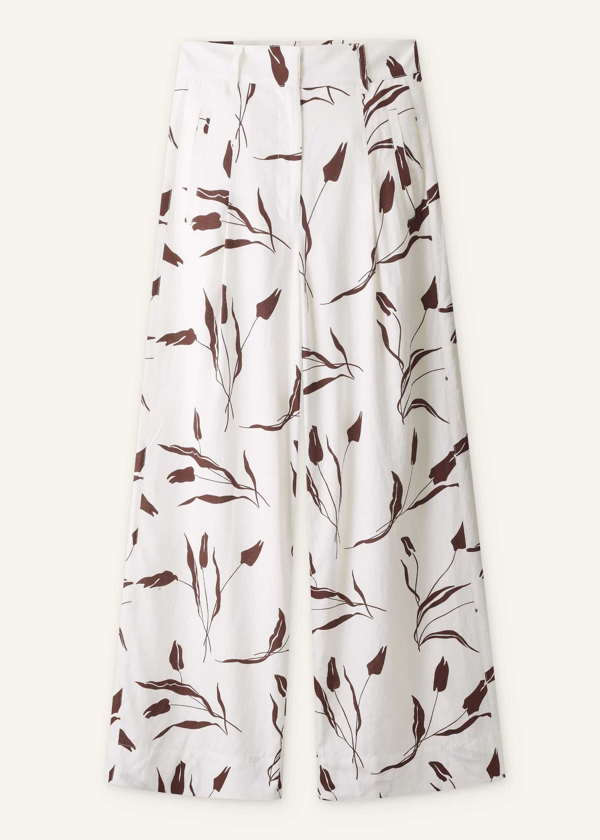 Cream Crease-Less Linen Wide-Leg Pant