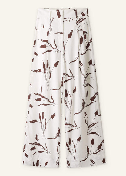Cream Crease-Less Linen Wide-Leg Pant