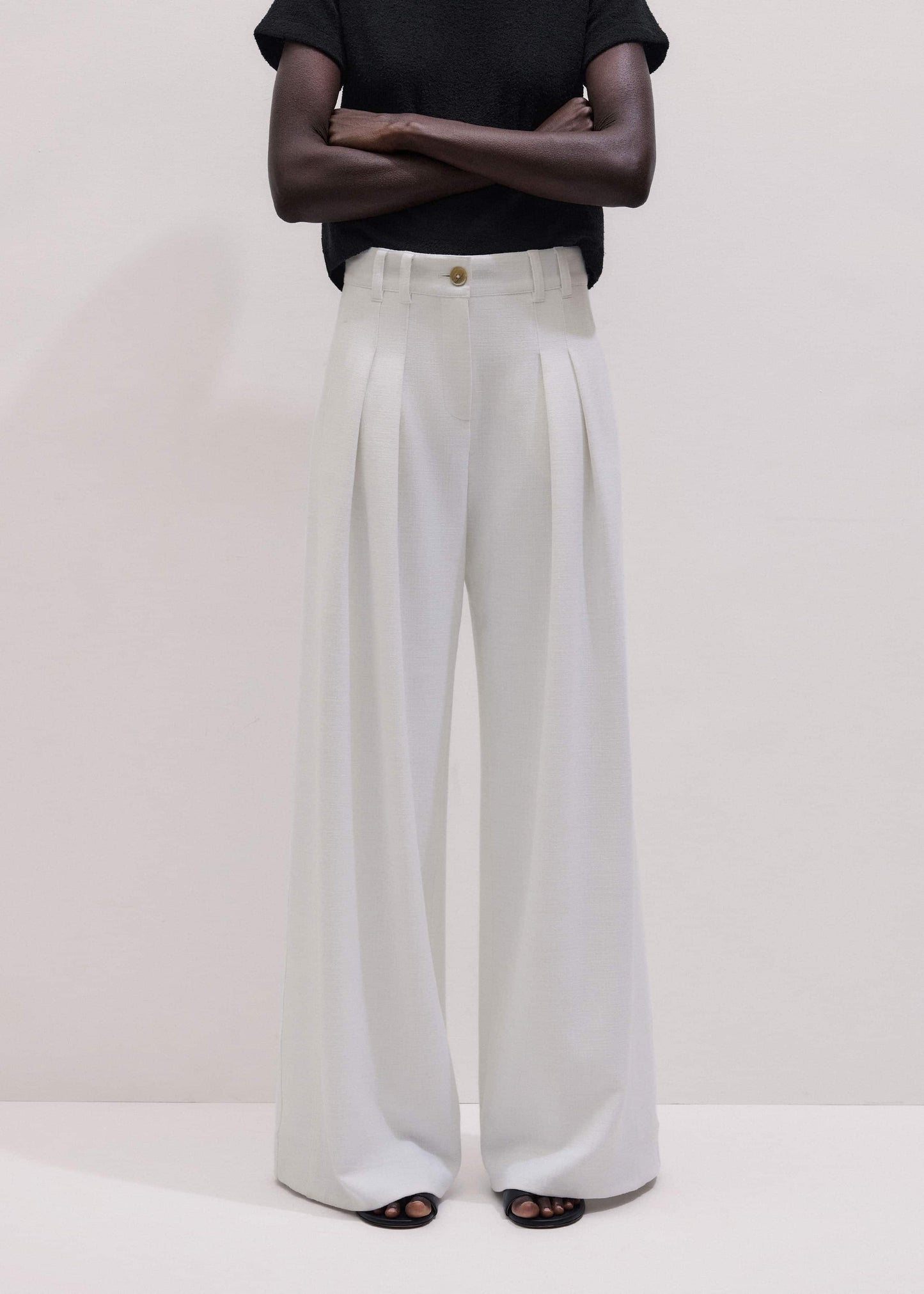 Ivory Double Pleat Wide-Leg Pant