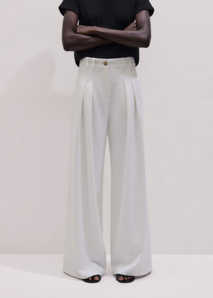 Ivory Double Pleat Wide-Leg Pant
