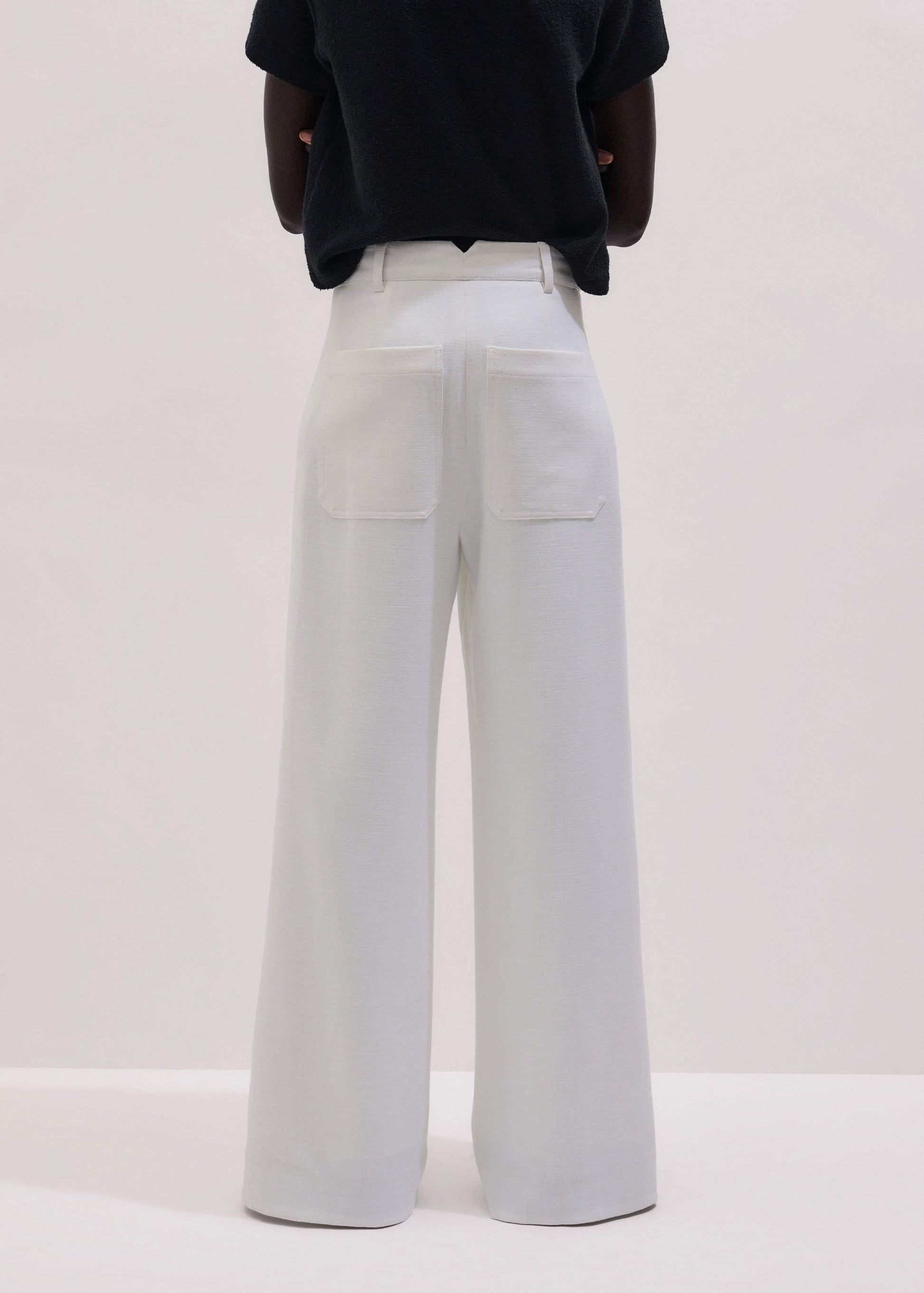 Ivory Double Pleat Wide-Leg Pant