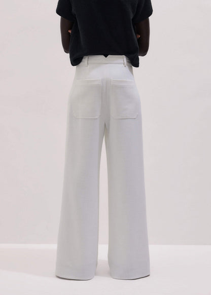 Ivory Double Pleat Wide-Leg Pant