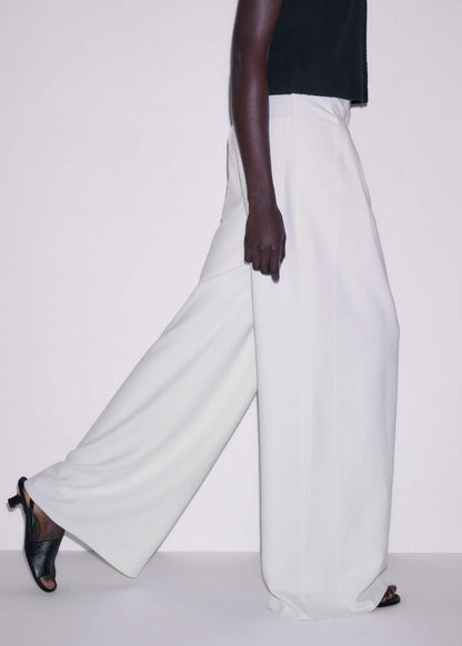 Ivory Double Pleat Wide-Leg Pant