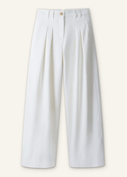 Ivory Double Pleat Wide-Leg Pant