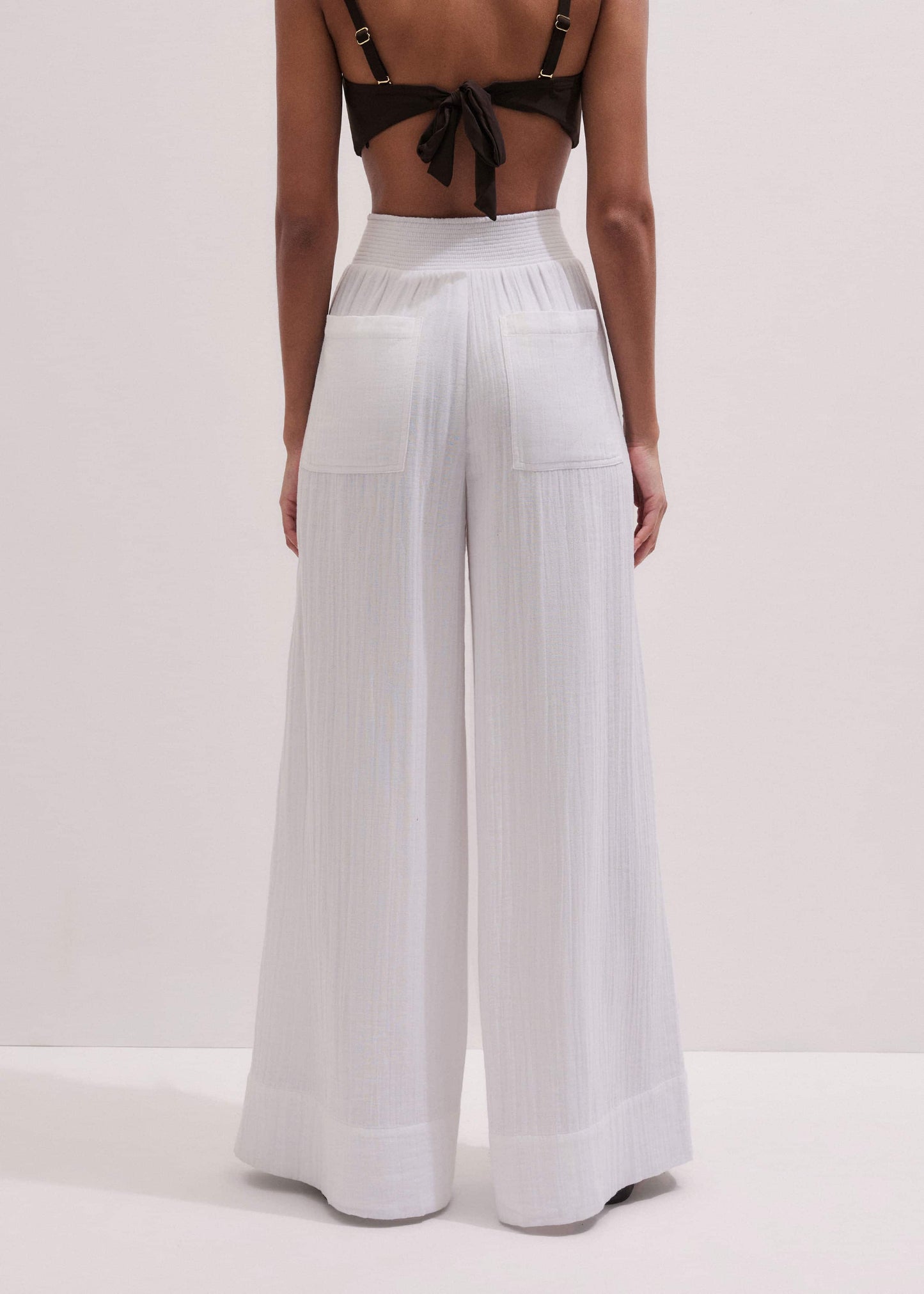 White Cheesecloth Wide-Leg Pant