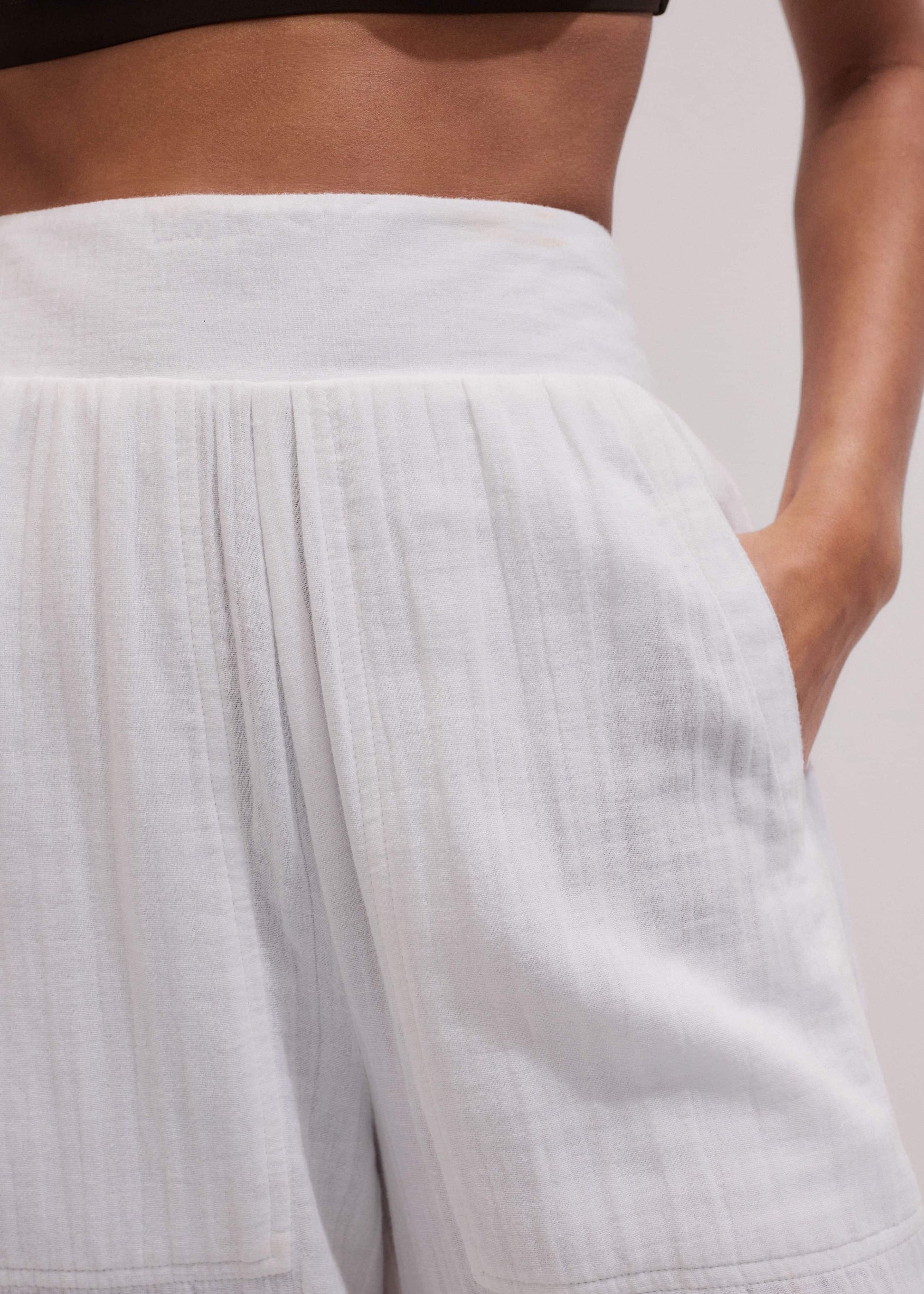 White Cheesecloth Wide-Leg Pant