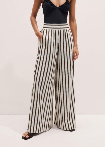 Cream Linen-Blend Spring Stripe Wide-Leg Pant