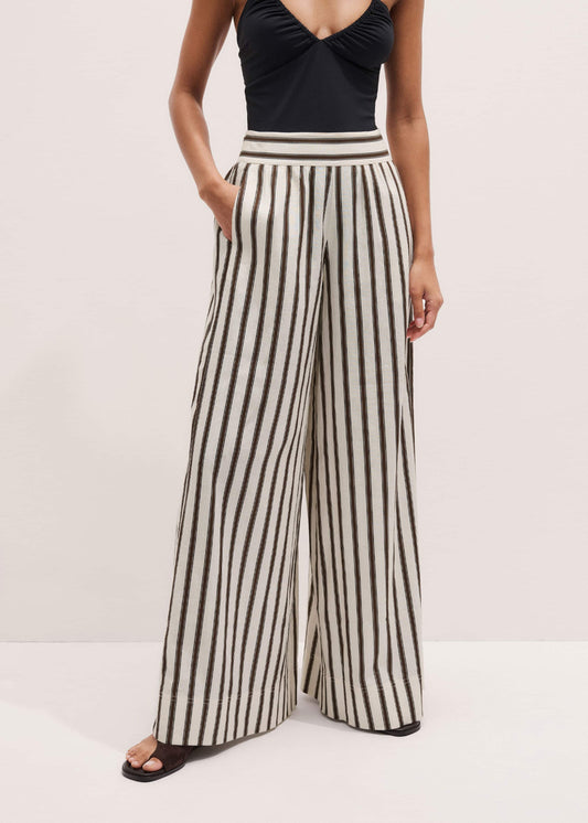 Cream Linen-Blend Spring Stripe Wide-Leg Pant