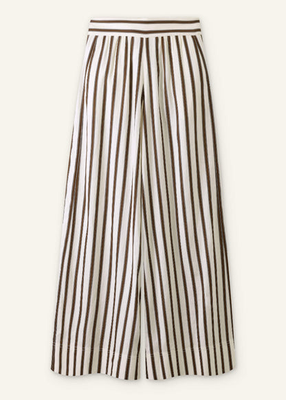 Cream Linen-Blend Spring Stripe Wide-Leg Pant