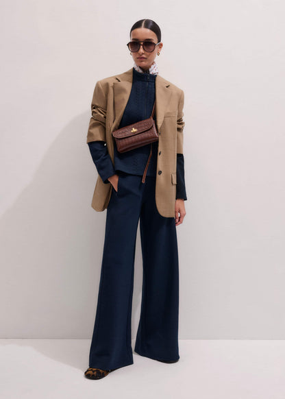 Navy Cable Jacquard Wide-Leg Pant