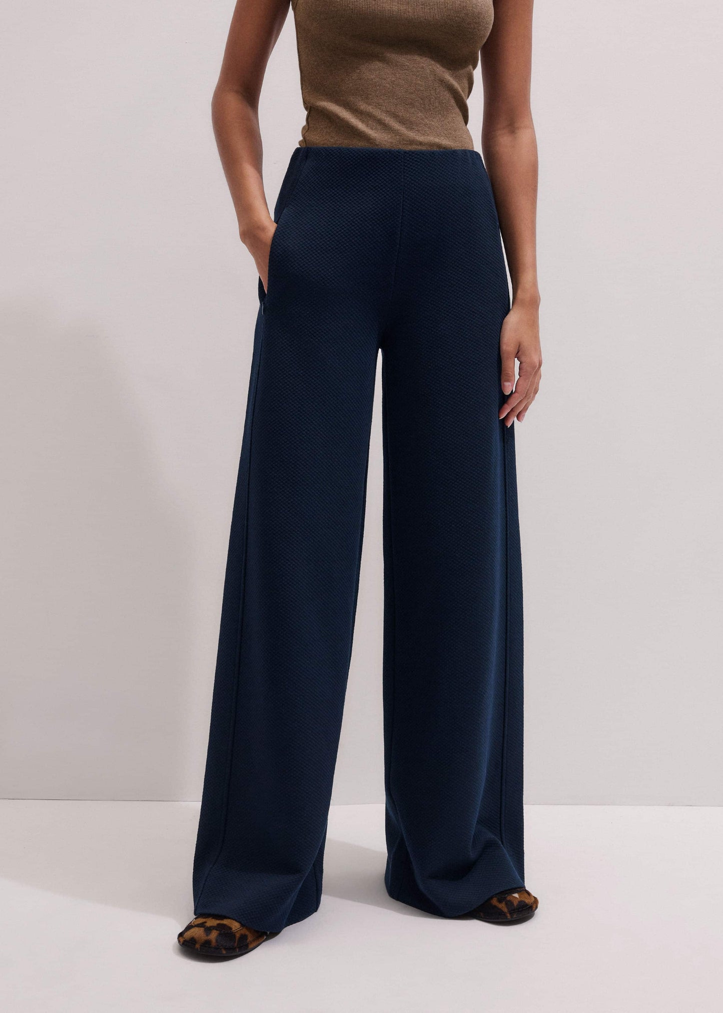Navy Cable Jacquard Wide-Leg Pant