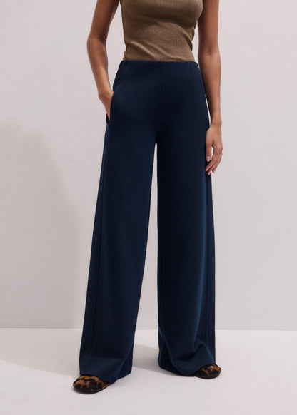 Navy Cable Jacquard Wide-Leg Pant
