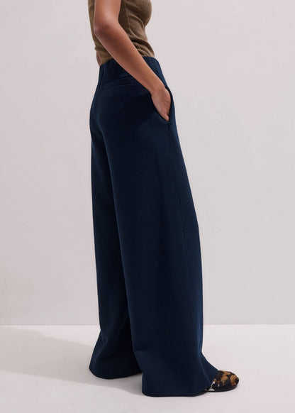 Navy Cable Jacquard Wide-Leg Pant