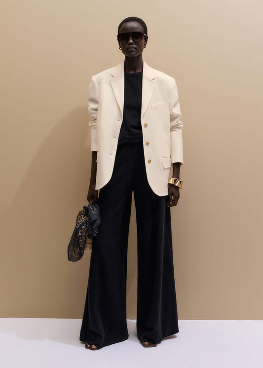 Black Textured Wide-Leg Palazzo Pant