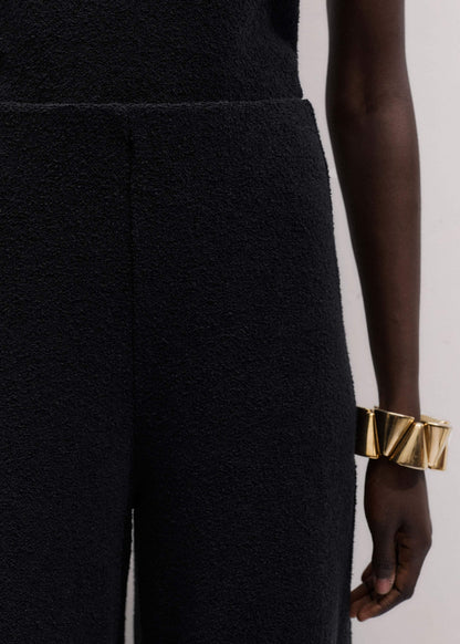Black Textured Wide-Leg Palazzo Pant