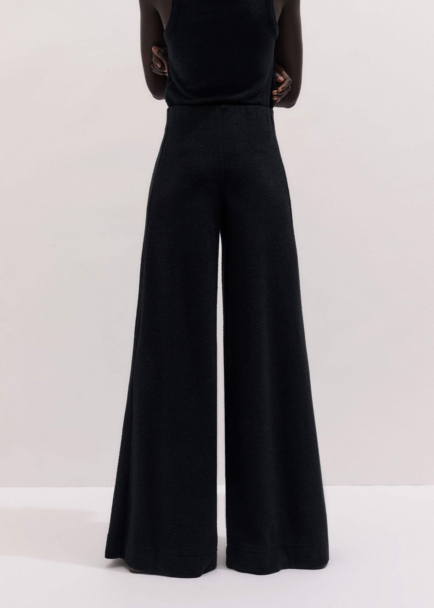 Black Textured Wide-Leg Palazzo Pant
