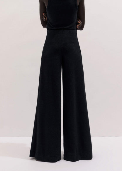 Black Textured Wide-Leg Palazzo Pant