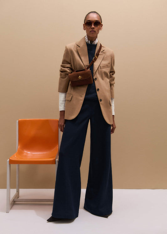 Navy Button Front High Waist Wide-Leg Pant