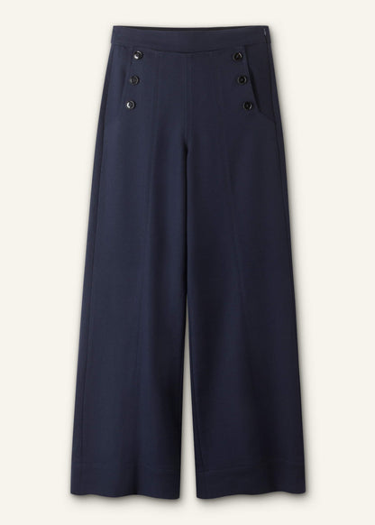 Navy Button Front High Waist Wide-Leg Pant