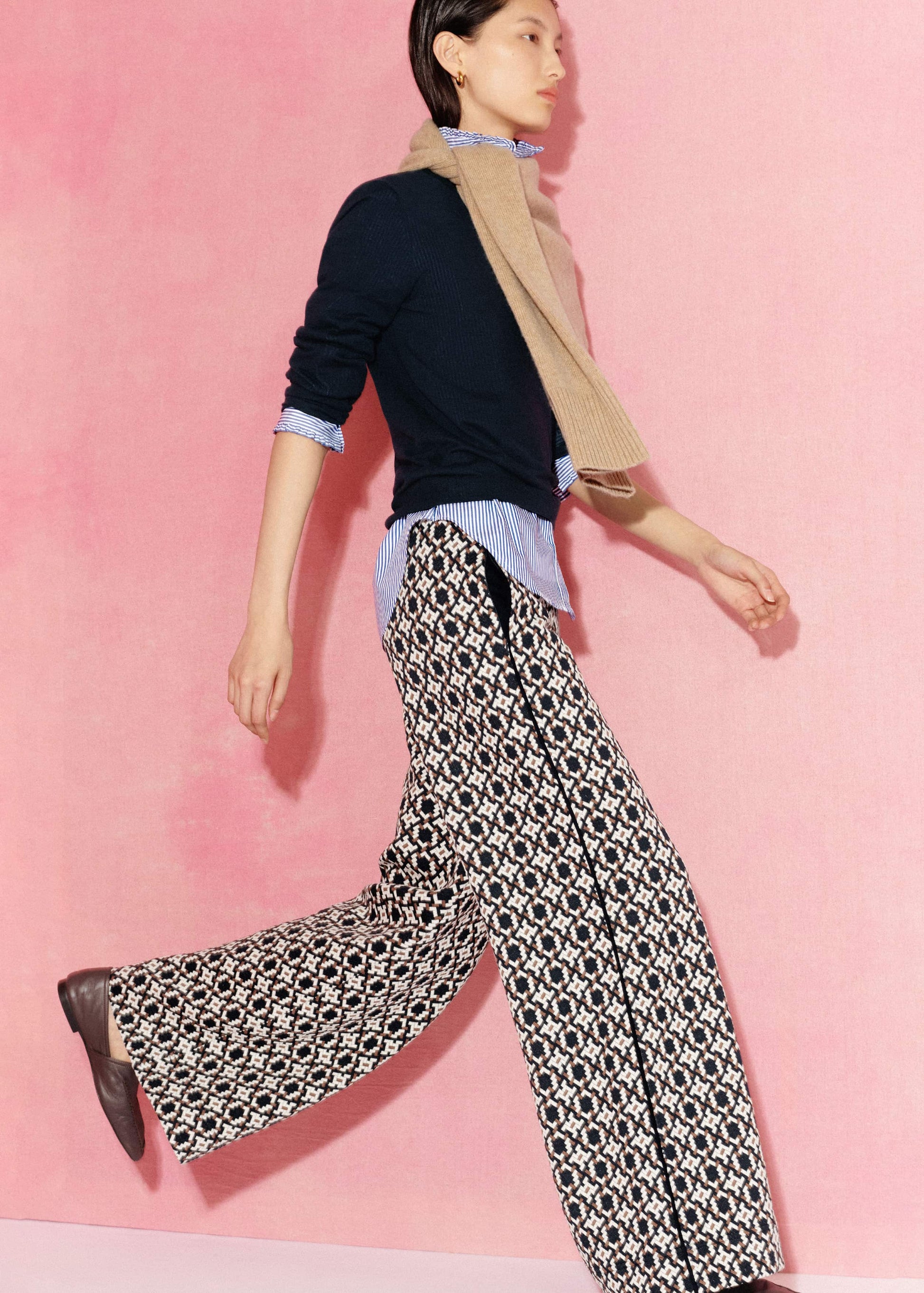 Navy Graphic Jacquard Wide-Leg Pant