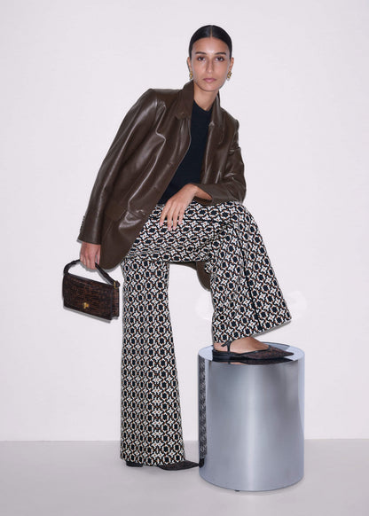 Navy Graphic Jacquard Wide-Leg Pant